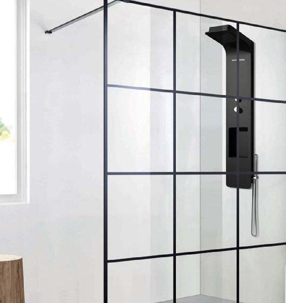 Paroi de douche fixe single 200 cm, en verre 8 mm, montage réversible, CLUB - vue zoom - My Douche Design