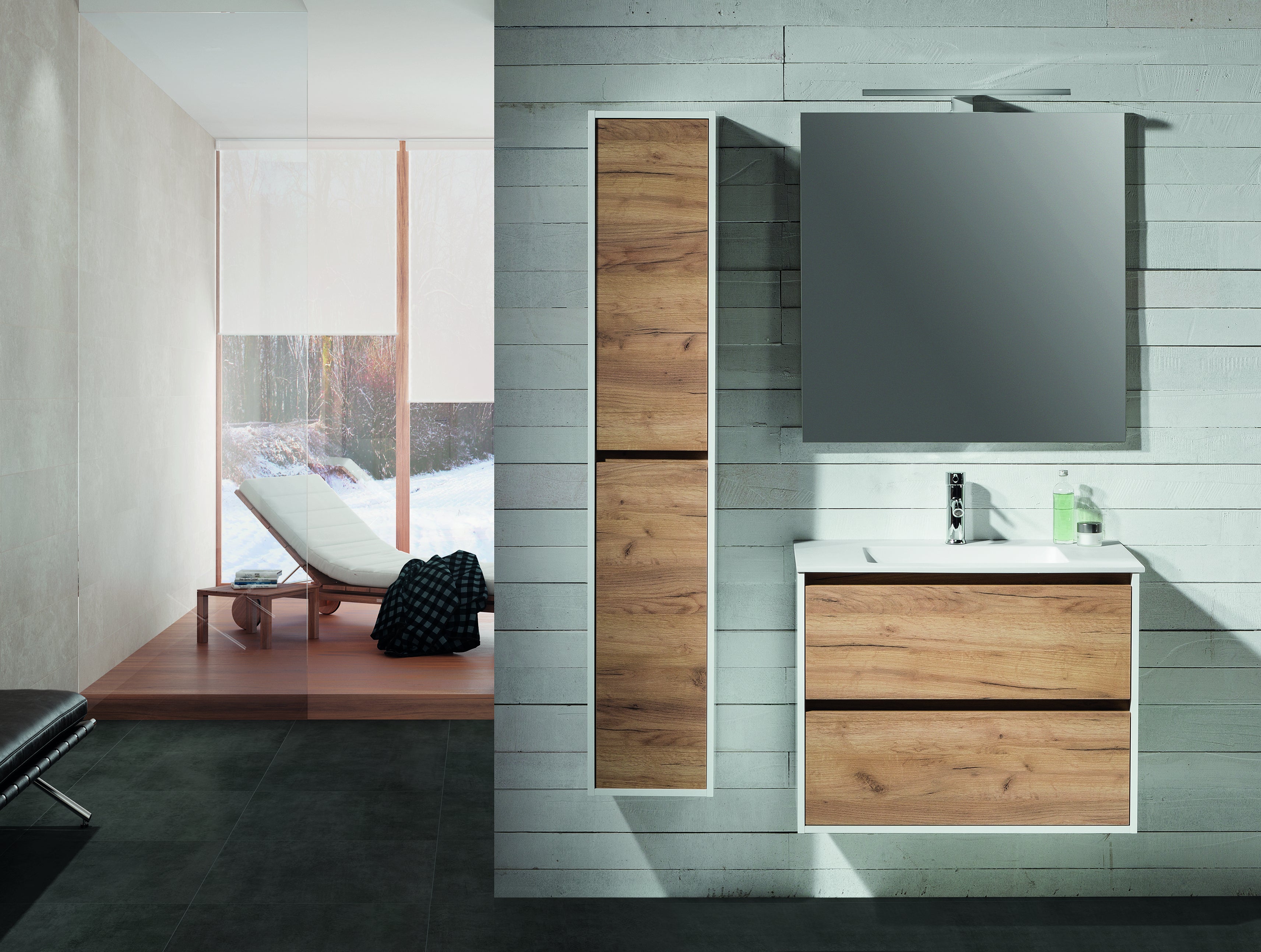 Meuble Design Blanc et Bois 60/80/100 et 120cm