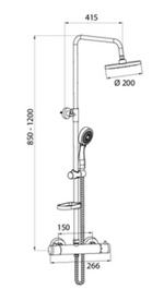 Colonne de douche ronde Ø 200 mm barre réglable mitigeur thermostatique X800 - croquis dimensions - My Douche Design