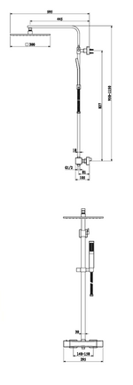 Colonne de douche carrée 30x30 cm barre réglable mitigeur mécanique CRONOS800 - croquis dimensions - My Douche Design