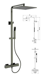 Colonne de douche carrée 30x30 cm barre réglable mitigeur mécanique CRONOS800 - vue produit + dimensions - My Douche Design