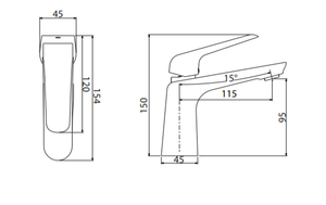 Robinet mitigeur lavabo bonde clic clac CRONOS11 - croquis dimensions - My Douche Design