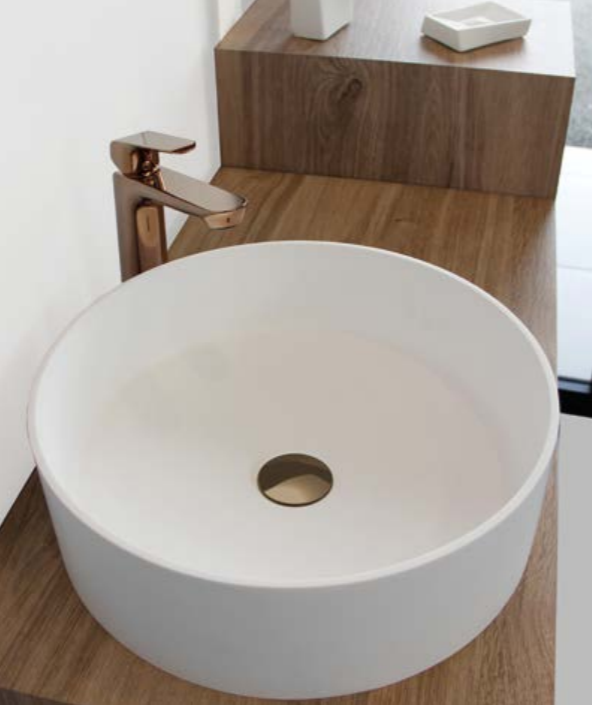 Robinet mitigeur haut pour lavabo ou vasque, bonde clic clac, CRONOS11 - Finition rose or - My Douche Design