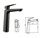 Robinet mitigeur haut pour lavabo ou vasque, bonde clic clac, CRONOS11 - Finition gun mat + croquis dimensions - My Douche Design