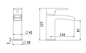 Robinet mitigeur cascade pour lavabo YETI - croquis dimensions - My Douche Design