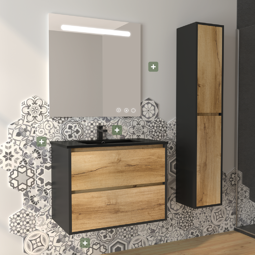Meuble Design Noir et Bois 60/80/100 et 120cm