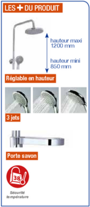 Colonne de douche ronde Ø 200 mm barre réglable mitigeur thermostatique X800 - les + produit - My Douche Design